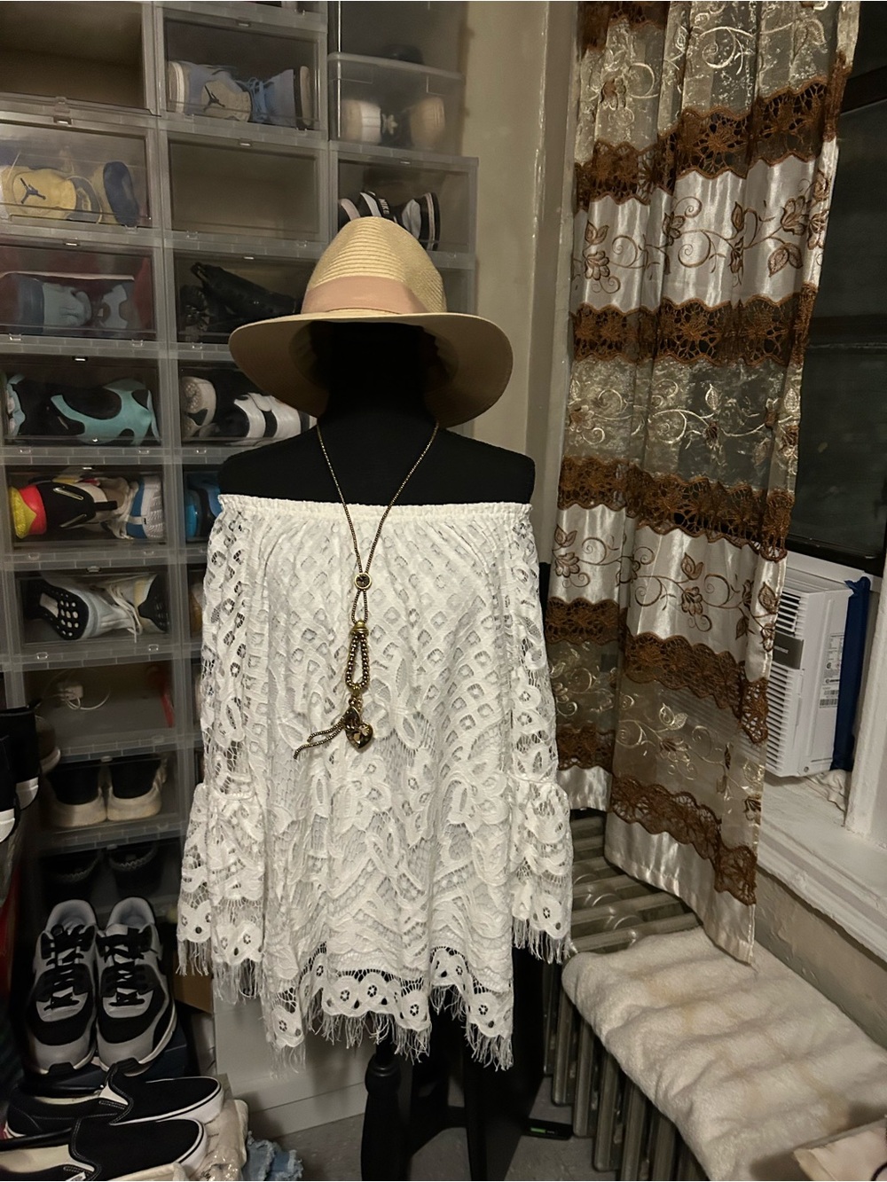 Cream Off-Shoulder Lace Top